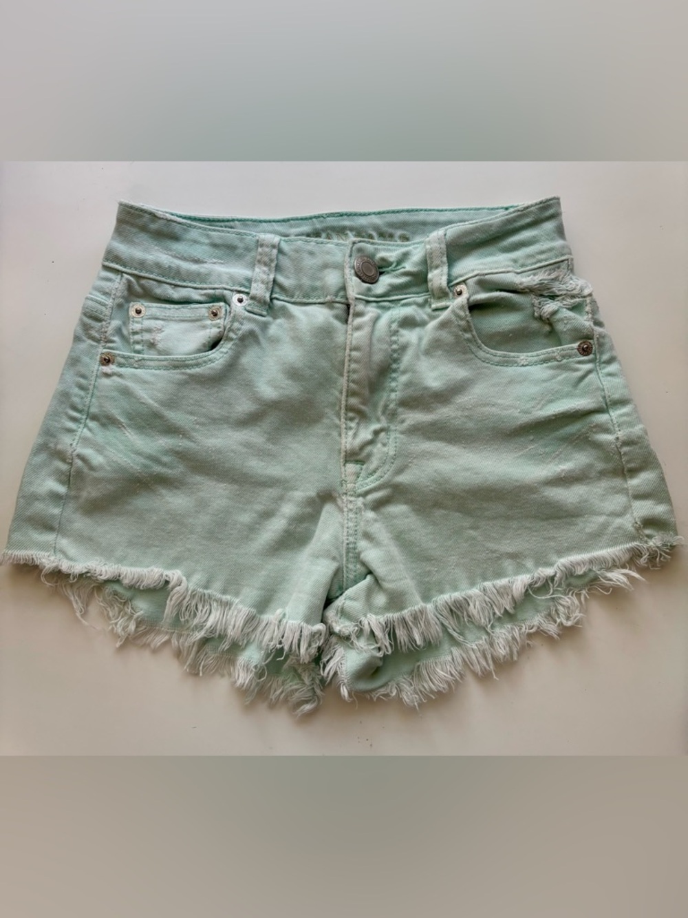 American Eagle Women’s Mint Green Frayed Hem Denim Shorts